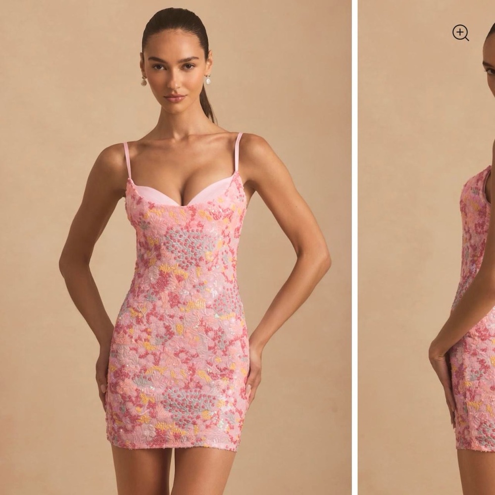 Oh Polly Pink Floral Sequin Mini Dress
